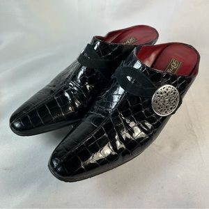 Brighton Romeo Black  Croc Style Mules Size 7.5